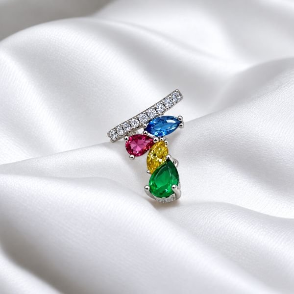 Ασημί Ear Cuff Ατσάλινο με Πολύχρωμα Ζιργκόν – Χωρίς Τρύπα-X-1291