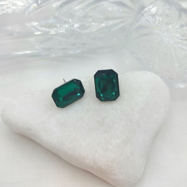 Σκουλαρίκια από ανοξείδωτο ατσάλι, καρφωτά με πράσινη πέτρα κρυστάλλου-SK-