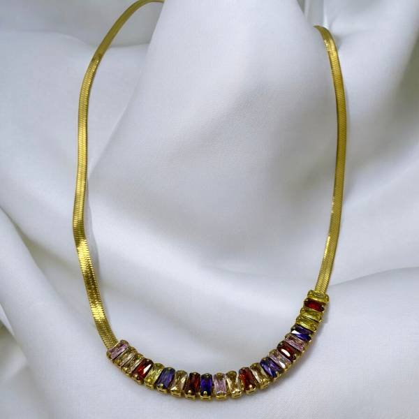 Kολιέ από ανοξείδωτο ατσάλι με χρωματιστές πέτρες κρυστάλλου-K-20367