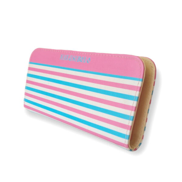 Γυναικείο πορτοφόλι με ρίγες ροζ-μπλε