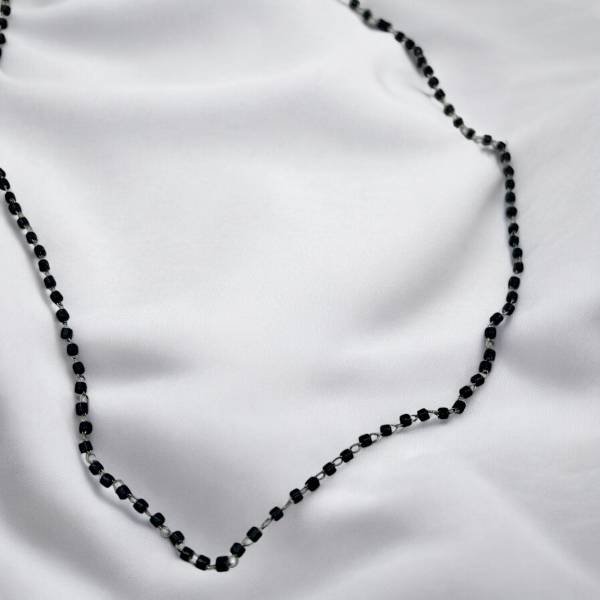 Κολιέ τύπου ροζάριο από ανοξείδωτο ατσάλι χρώμα μαύρο/ασημί-K-20423