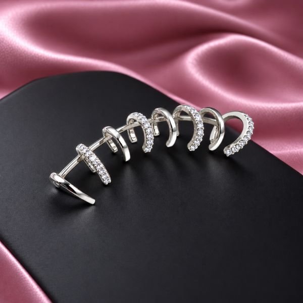 Σκουλαρίκι Ατσάλινο Ear cuffs με Ζιργκόν Χρώμα Ασημί-SK-1243