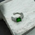 Σκουλαρίκι Μονό-Χελιξ με πράσινη πέτρα,Χωρίς Τρύπα από ανοξείδωτο ατσάλι-SK-1295