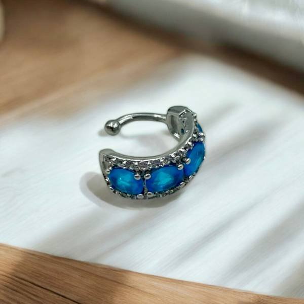 Σκουλαρίκι Μονό-Χελιξ με μπλε πέτρες Χωρίς Τρύπα από ανοξείδωτο ατσάλι-SK-1296