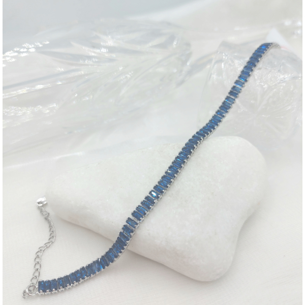 Βραχιόλι ανοξείδωτο ατσάλι με γαλάζιες πέτρες κρυστάλλου-BR-