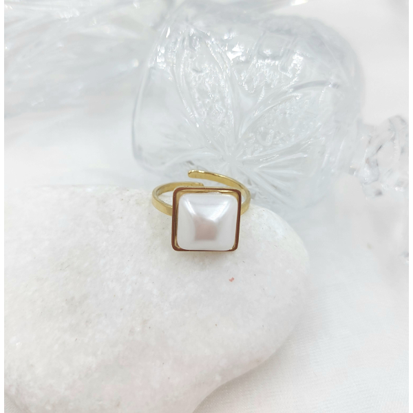 Δαχτυλίδι από ανοξείδωτο ατσάλι με λευκή πέτρα χρώμα χρυσό-D-
