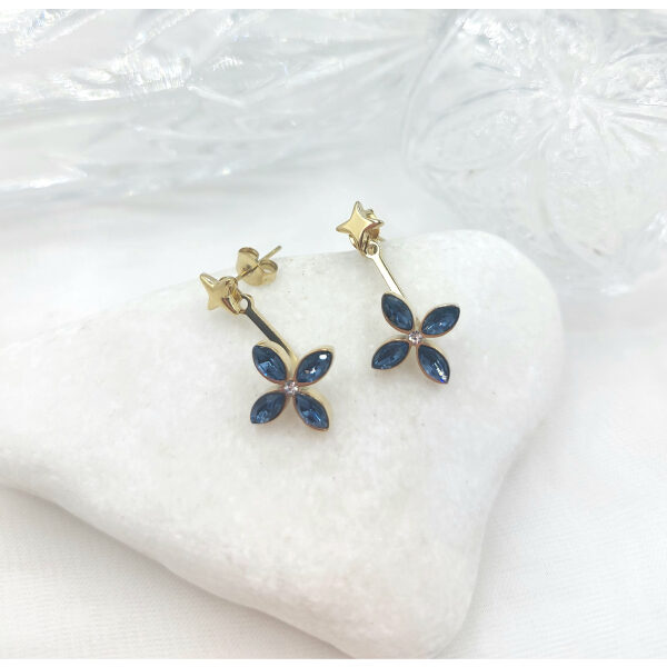 Σκουλαρίκια λουλούδι με μπλε πέτρες κρυστάλλου-SK-