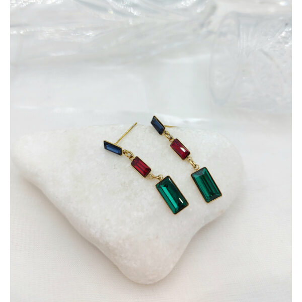 Σκουλαρίκια ατσάλινα κρεμαστά με χρωματιστές πέτρες κρυστάλλου-SK-