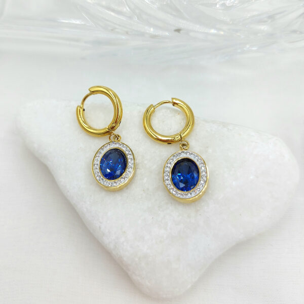 Σκουλαρίκια ατσάλινα κρεμαστά με μπλε πέτρα κρυστάλλου και ζιργκον-SK-