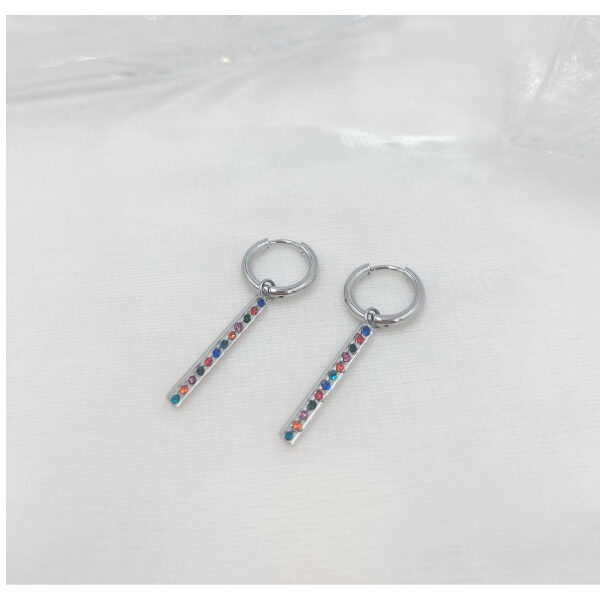 Σκουλαρίκια από ανοξείδωτο ατσάλι κρεμαστή βέργα με πολύχρωμα ζιργκον-SK-