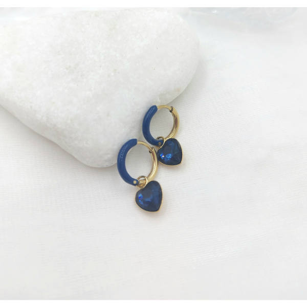 Σκουλαρίκια από ατσάλι με κρεμαστή καρδούλα μπλέ χρώμα-SK-