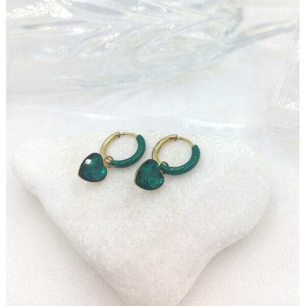 Σκουλαρίκια από ατσάλι με κρεμαστή καρδούλα πράσινο χρώμα-SK-