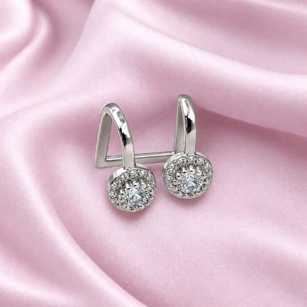 Ασημί Ear Cuff Ατσάλινο με Ζιργκόν – Χωρίς Τρύπα-X-1298