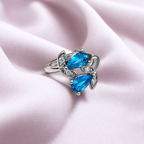 Ασημί Ear Cuff με Γαλάζιες Πέτρες & Ζιργκόν – Χωρίς Τρύπα-X-1300