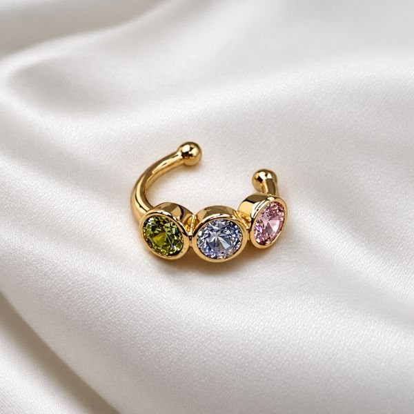 Χρυσό Ear Cuff με Πολύχρωμα Ζιργκόν – Χωρίς Τρύπα-X-1301