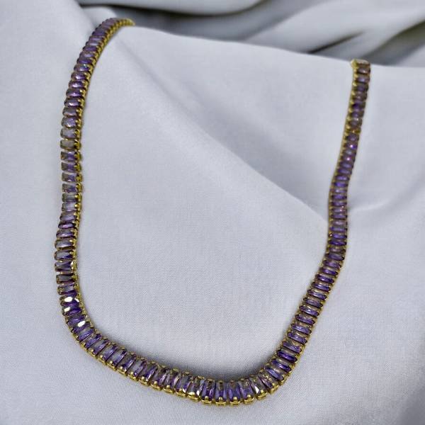 Kολιέ από ανοξείδωτο ατσάλι με Μωβ πέτρες κρυστάλλου-K-20435