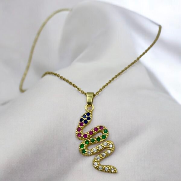 Κολιέ Φίδι από ανοξείδωτο ατσάλι με πολύχρωμα ζιργκον χρώμα χρυσό-K-269