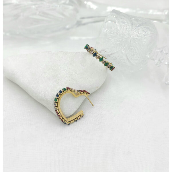 Σκουλαρίκια Καρδιά με χρωματιστές πέτρες κρυστάλλου από ανοξείδωτο ατσάλι-SK-