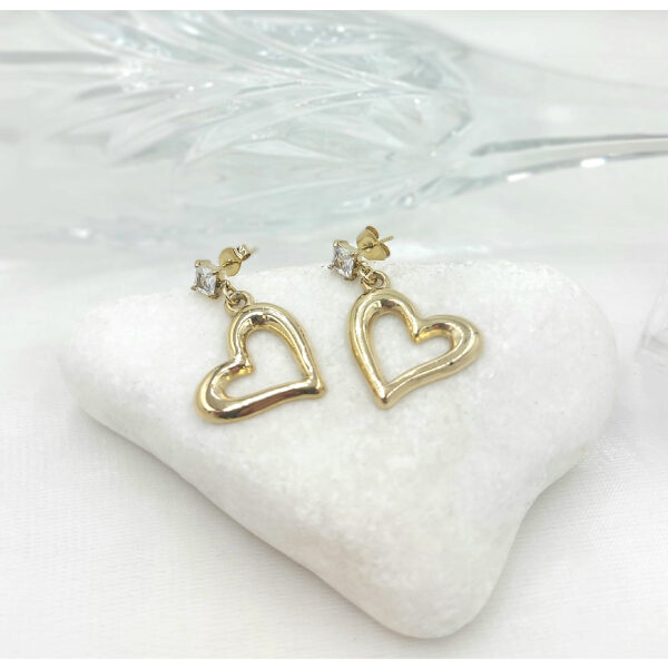 Σκουλαρίκια Καρδιά με διάφανη πέτρα κρυστάλλου από ανοξείδωτο ατσάλι-SK-