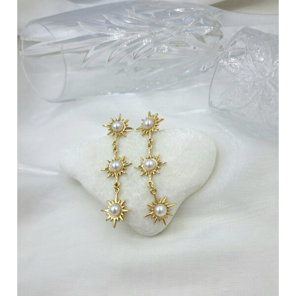 Σκουλαρίκια κρεμαστά με πέρλες χρώμα χρυσό-SK-
