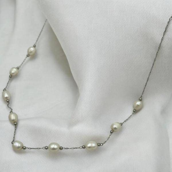 Κολιέ από ανοξείδωτο ατσάλι με πέρλες χρώμα ασημί-K-20515