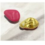 Σκουλαρίκια με ΚΛΙΠ από ανοξείδωτο ατσάλι και σμάλτο φούξια χρώμα-SK-250 - Image 2