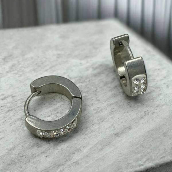 Σκουλαρίκια κρίκος μικρός από ανοξείδωτο ατσάλι και ζιργκον ασημί χρώμα-SK-318