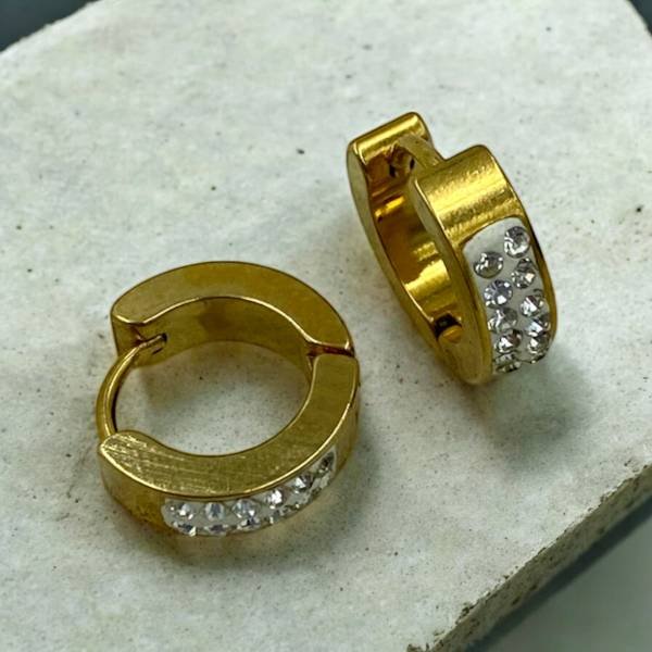 Σκουλαρίκια κρίκος μικρός από ανοξείδωτο ατσάλι και ζιργκον χρυσό χρώμα-SK-318