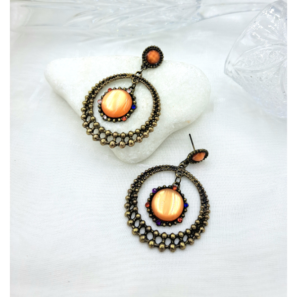 Σκουλαρίκια Κρεμαστά με πορτοκαλί πέτρα-SK-