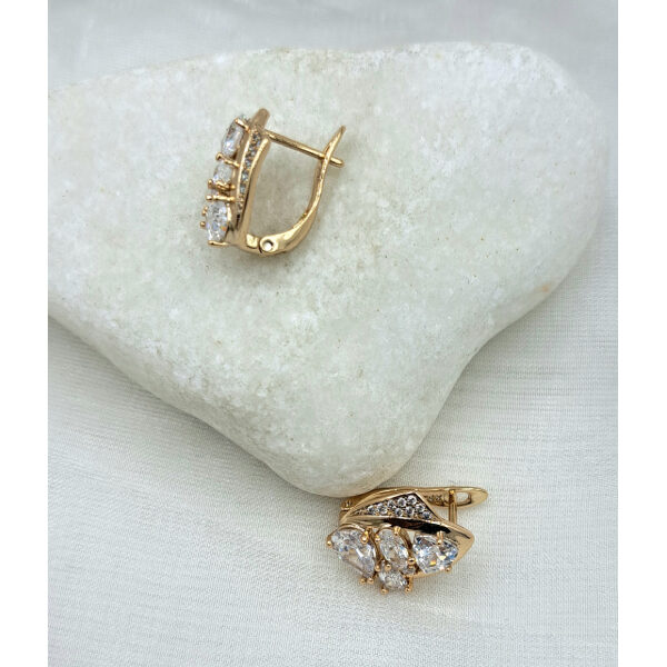 Σκουλαρίκια με πέτρες κρυστάλλου και ζιργκον χρώμα ροζ/χρυσό-SK-