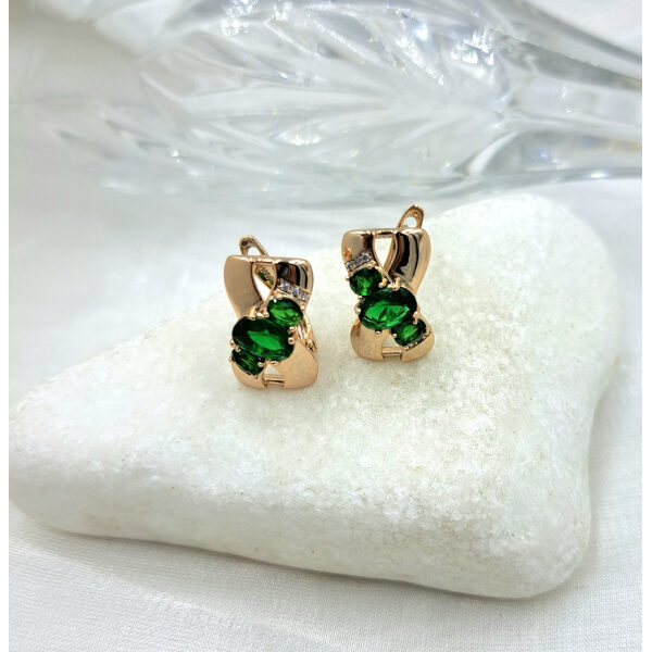 Σκουλαρίκια με πράσινες πέτρες κρυστάλλου και ζιργκον χρώμα ροζ/χρυσό-SK-