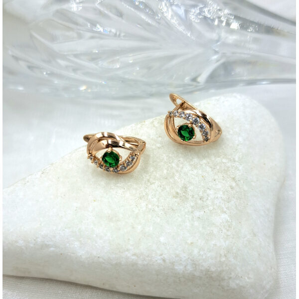 Σκουλαρίκια με πράσινη πέτρα κρυστάλλου και ζιργκον χρώμα ροζ/χρυσό-SK-