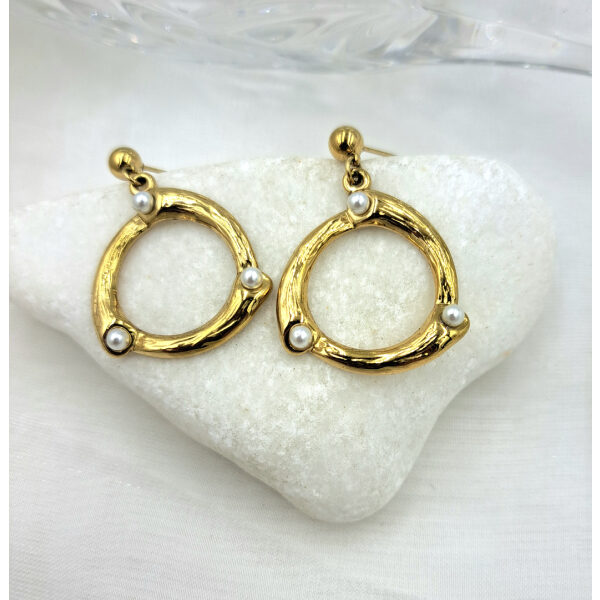 Σκουλαρίκια από ανοξείδωτο ατσάλι με πέρλες χρώμα χρυσό-SK-