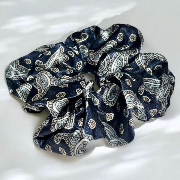 Χειροποίητο Scrunchie Σούρα Μαλλιών Medium. Μπλε-LM-142