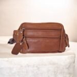 Aντρικό τσαντάκι ΔΕΡΜΑ τύπου μπανάνα χρώμα ταμπα-ANT-123