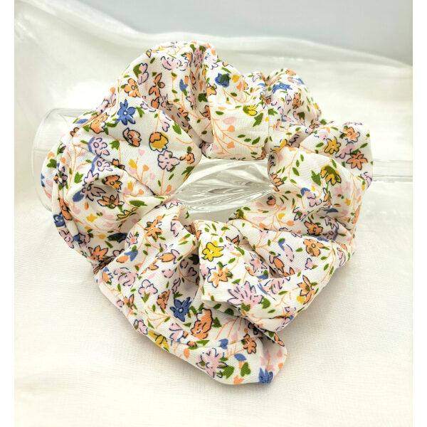 Scrunchie Σούρα Μαλλιών floral χρώμα άσπρο/πορτοκαλί-LM-138