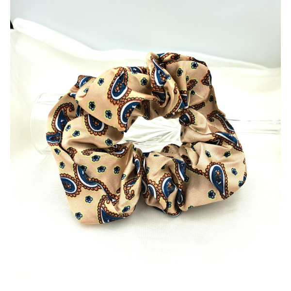 Scrunchie Σούρα Μαλλιών floral χρώμα μπεζ/καφέ-LM-142