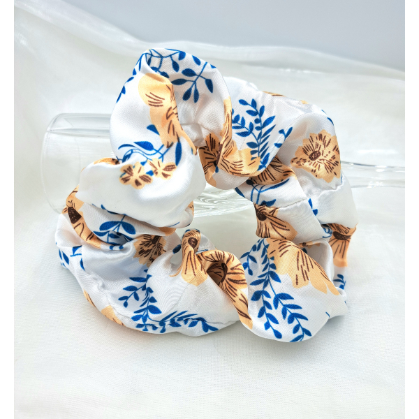 Scrunchie Σούρα Μαλλιών floral χρώμα άσπρο-LM-143