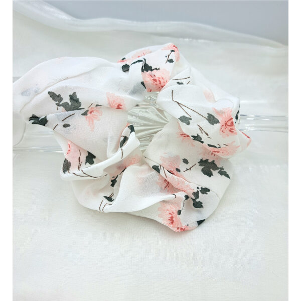 Scrunchie Σούρα Μαλλιών floral χρώμα άσπρο-LM-144