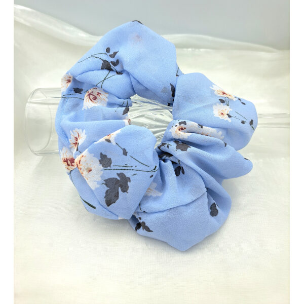 Scrunchie Σούρα Μαλλιών floral χρώμα γαλάζιο-LM-144
