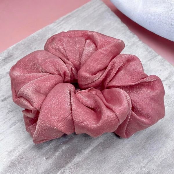 Χειροποίητο Scrunchie Σούρα Μαλλιών Ροζ -LM-157 Large
