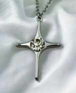 Κολιέ Σταυρός από ανοξείδωτο ατσάλι με διαμαντάκι xρώμα ασημί-Κ-303 - Image 2