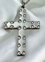 Κολιέ Σταυρός από ανοξείδωτο ατσάλι με ζιργκον χρώμα ασημί-K-344 - Image 2