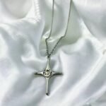 Κολιέ Σταυρός από ανοξείδωτο ατσάλι με διαμαντάκι xρώμα ασημί-Κ-303