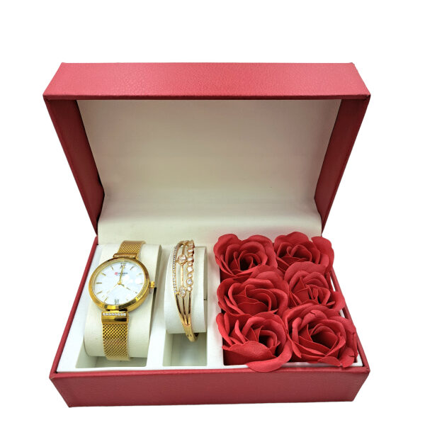 Σετ γυναικείο ρολόι CUREN-βραχιόλι βέργα σε κουτί με τριαντάφυλλα