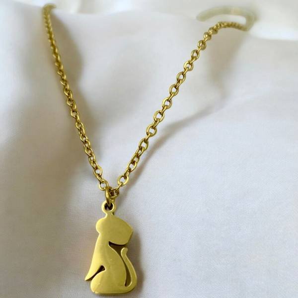 Κολιέ από ανοξείδωτο ατσάλι Γατούλα xρώμα χρυσό-Κ-351