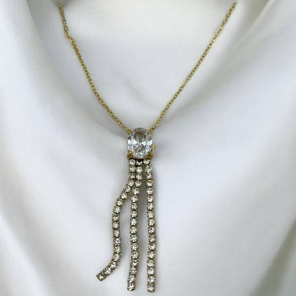 Κολιέ από ανοξείδωτο ατσάλι με κρεμαστά ζιργκον xρώμα χρυσό-Κ-400