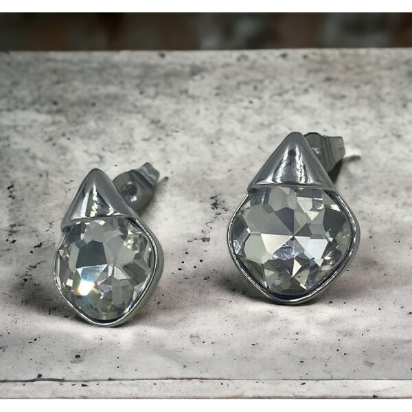 Σκουλαρίκια ατσάλινα με πέτρα κρυστάλλου χρώμα ασημί-SK-