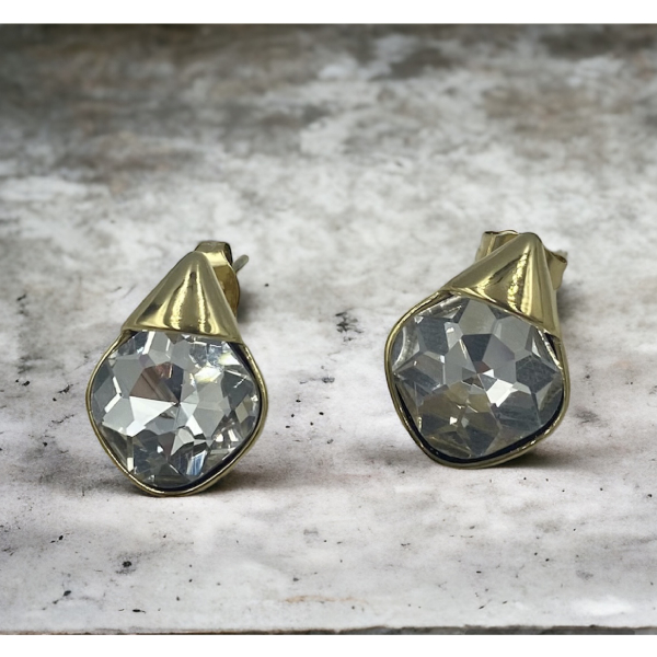Σκουλαρίκια ατσάλινα με πέτρα κρυστάλλου χρώμα χρυσό-SK-