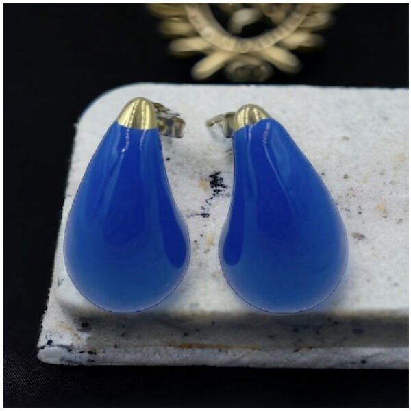 Ατσάλινα σκουλαρίκια σχήμα δάκρυ με Μπλε σμάλτο χρώμα χρυσό